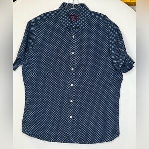 UNTUCKit Darren Regular fit Navy Button-Down Short Sleeve Shirt with White Dots